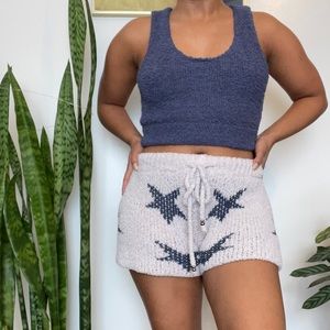 Cozy Two Piece Fleece PJs. Top is racer back and fits like a crop top.